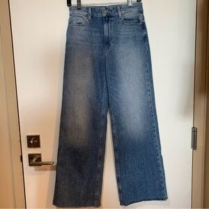 Paige Anessa 31” High Rise Wide-Leg Blue Jeans w Raw (Frayed) Hems. Size 27
